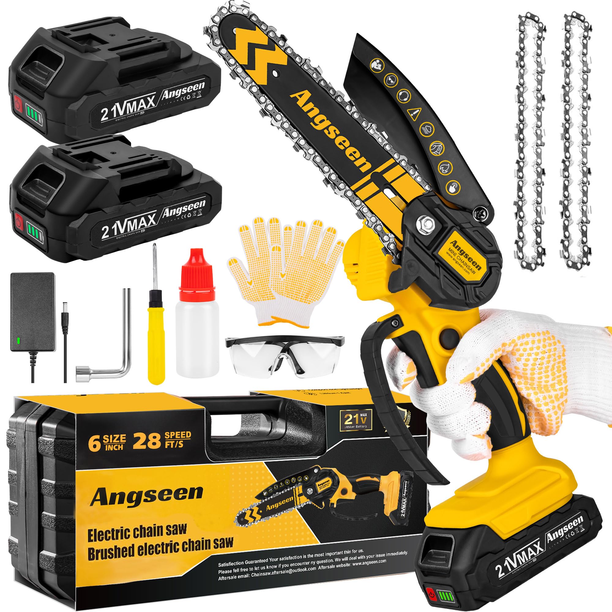 【intch.】ShankSuper110sWoolSlacksICESENSE Mini Chainsaw Cordless 6 Inch, Chainsaw with 2 Batteries & 2